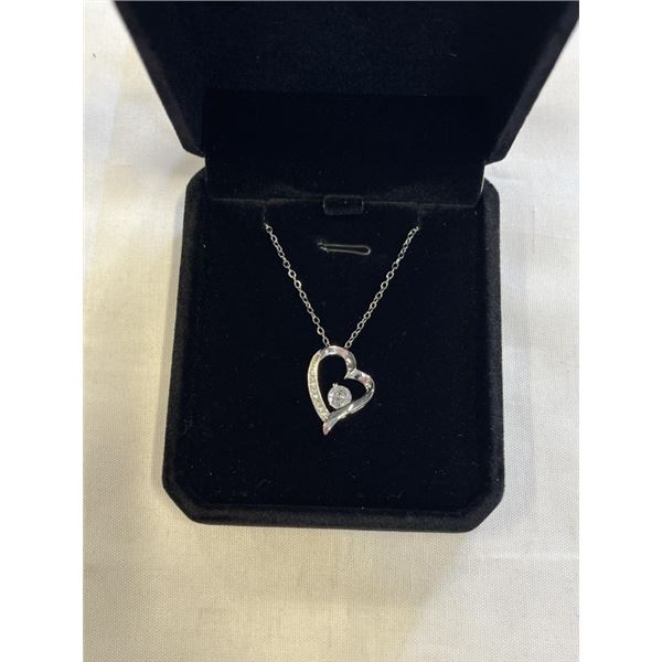 NEW S925 0.5CT SIMULATED DIAMOND (CZ) HEART NECKLACE, 16-18" LONG MOUNTED IN 925 STERLING SILVER W/ 