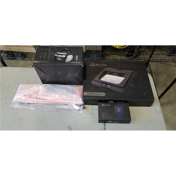 NEW KLIM EVEREST LAPTOP COOLER PAD AND KLIM CD CASETTE PLAYER AND KLIM KEYBOARD AND KLIM CASETTE PLA