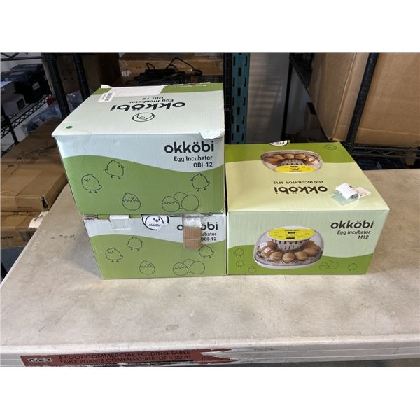 3 NEW OKKOBI EGG INCUBATORS. MODELS M12 AND 2 OBI12