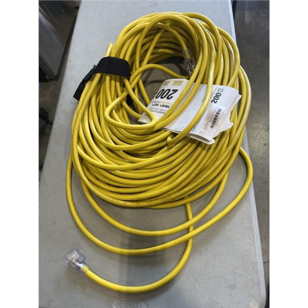 NEW HEAVY DUTY LIGHTED 200FT YELLOW EXTENSION CORD. 10AWG/3C