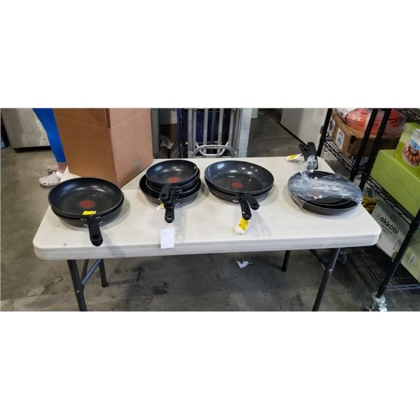 BOX OF TFAL FRYING PANS