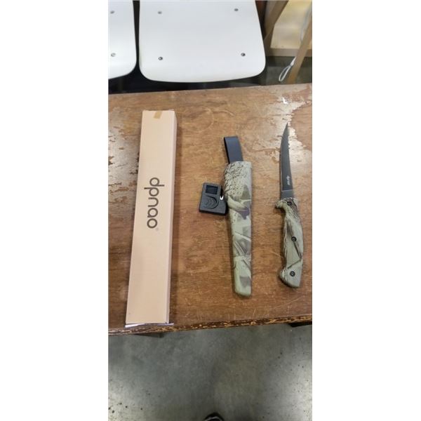 2 NEW DPNAO KNIVES WITH SHEATH & SHARPENER