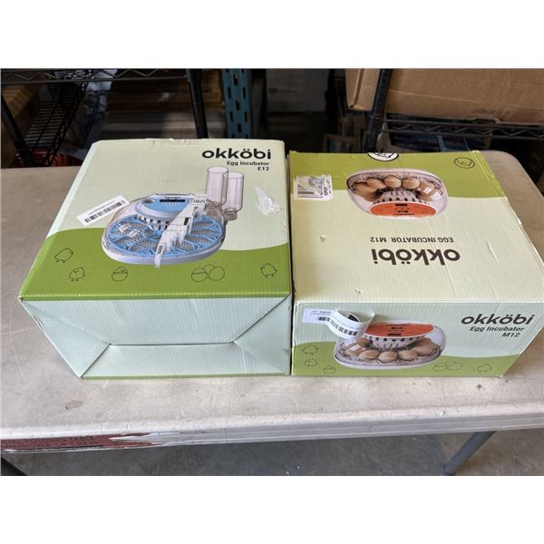 2 NEW OKKOBI EGG INCUBATORS. M12 AND E 12