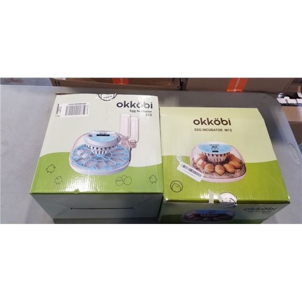 2 NEW OKKOBI EGG INCUBATORS. M12 AND E 12