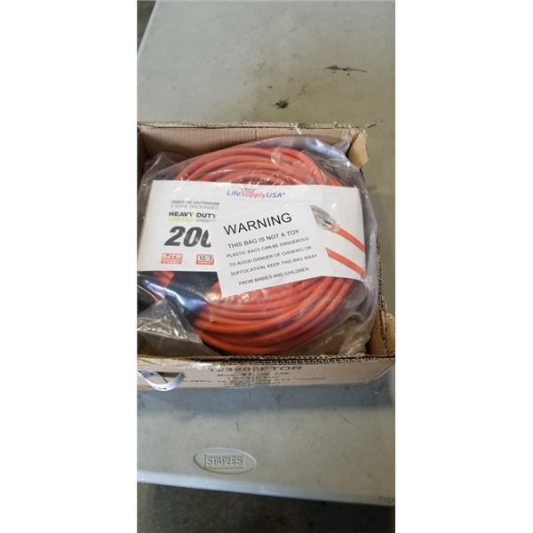 NEW HEAVY DUTY LIGHTED 200FT ORANGE EXTENSION CORD. 12AWG/3C