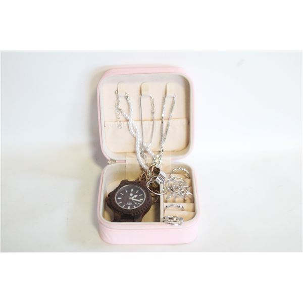 TRAVELING JEWELRY BOX FULL OF JEWELRY