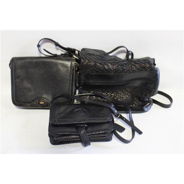3 BLACK LEATHER PURSES