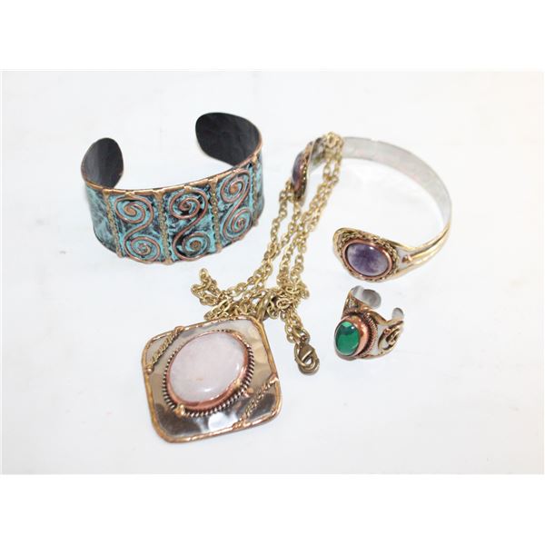 MIX METAL JEWELRY: 2 BANGLES, NECKLACE