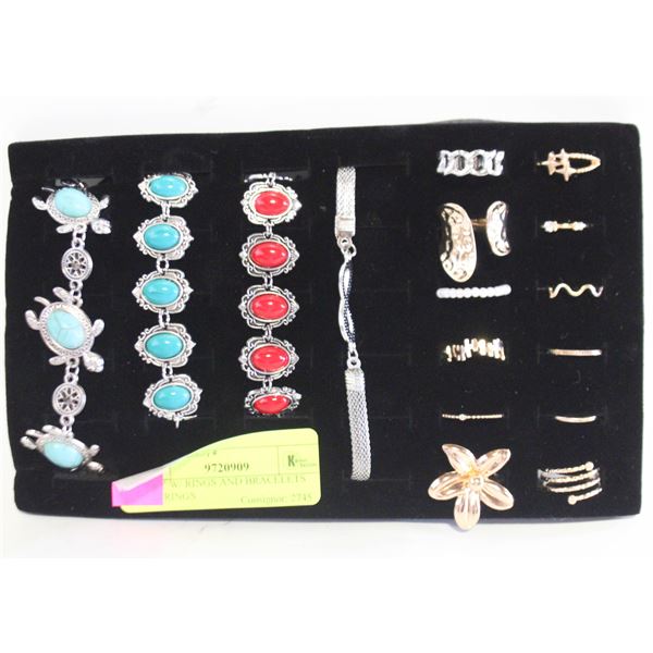 TRAY W/ RINGS AND BRACELETS AND RINGS