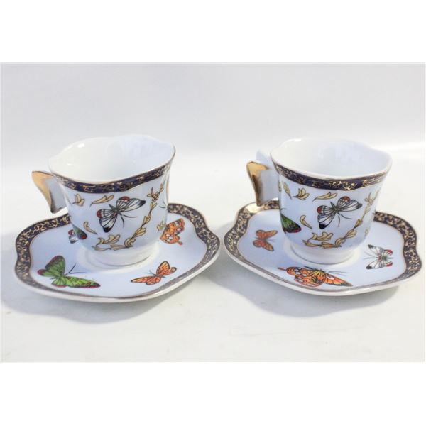 2 DEMITASSE CUPS AND SAUCERS WITH