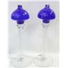Image 1 : 2 ART GLASS TALL FOOTED OIL LAMPS. POLAND
