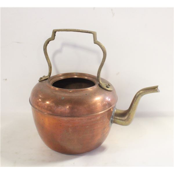 VINTAGE COPPER & BRASS TEA POT LID MISSING