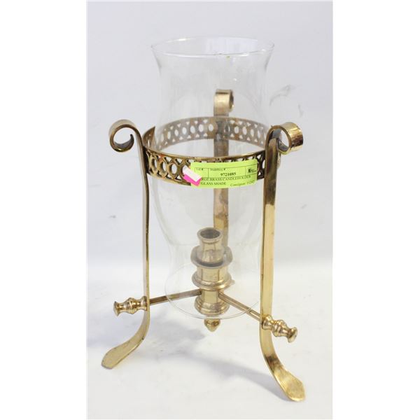 LARGE BRASS CANDLEHOLDER W/GLASS SHADE
