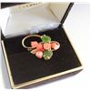 Image 1 : GOLD PLATED CORAL AND JADE BROOCH