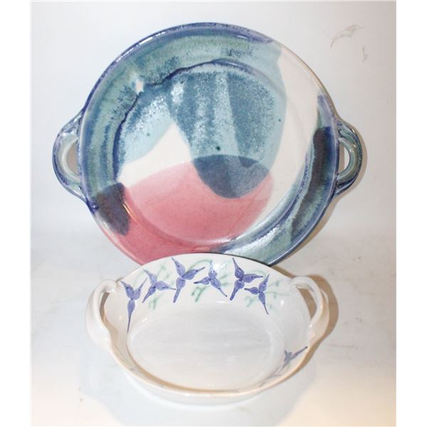 2 ART POTTERY TRAYS WITH HANDLES
