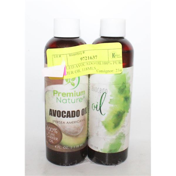2 SEALED AVOCADO OIL100% PURE CARRIER OIL 118MLS