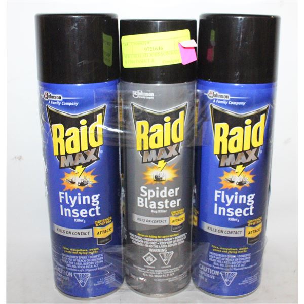 NEW 3 SEALED JOHNSON RAID MAX FLYING INSECT &