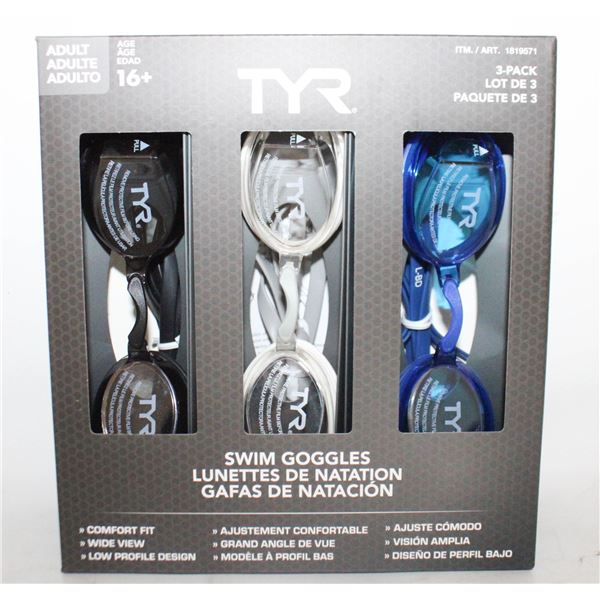 NEW TYR ADULT GOGGLES 3PK