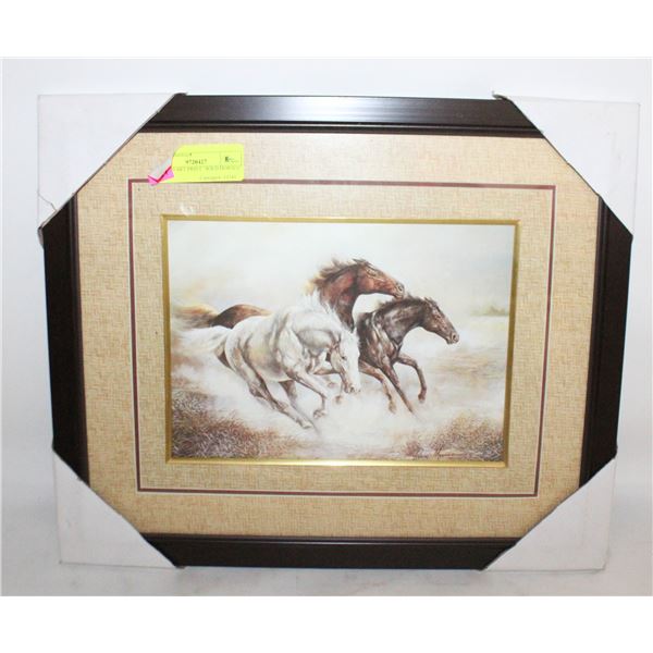 FRAMED ART PRINT "WILD HORSES" 16 X 14