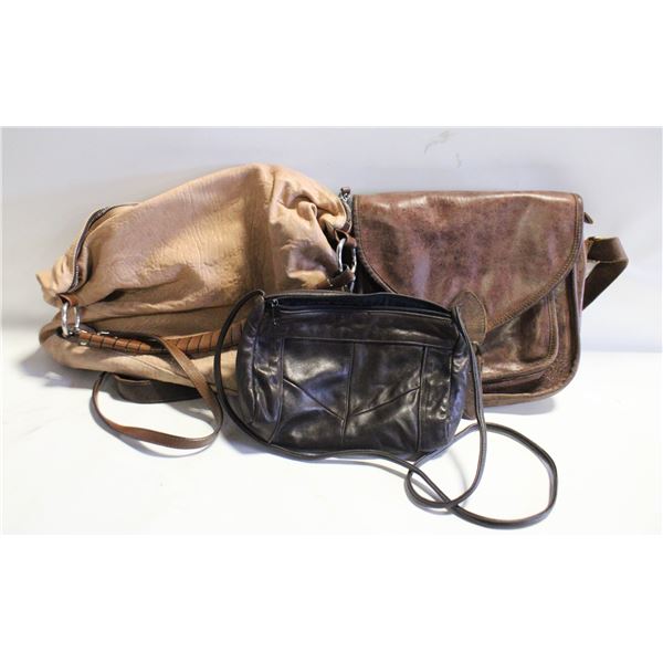 3 BROWN LEATHER PURSES