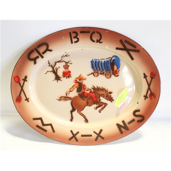 FRED ROBERTS VINTAGE WESTERN ENAMEL PLATTER