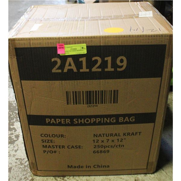 NEW CASE OF PAPER SHOPPING BAGS (250)