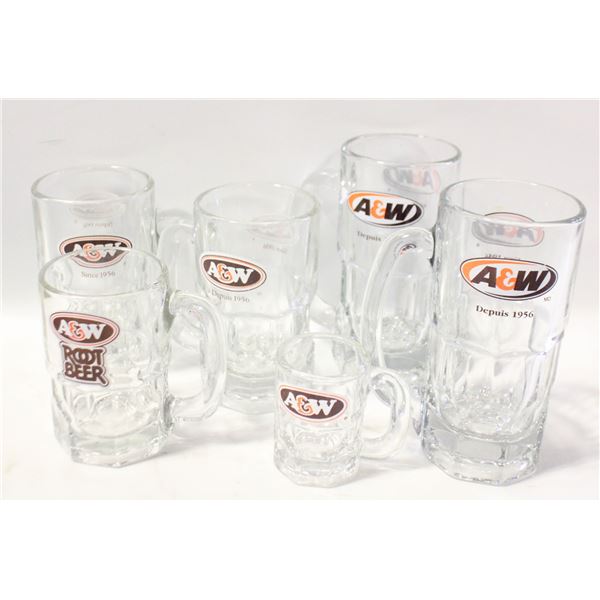 LOT OF A&W ROOTBEER MUGS VARIOUS SIZES