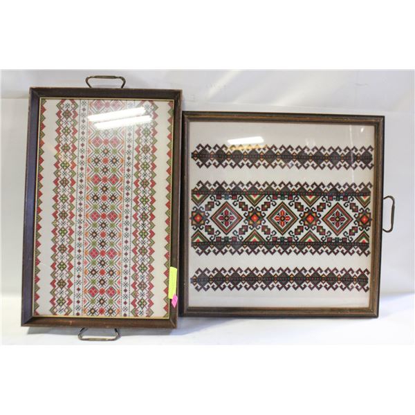 LOT OF 2 UKRAINIAN CROSS STITCH TRAY 18`` X 13``