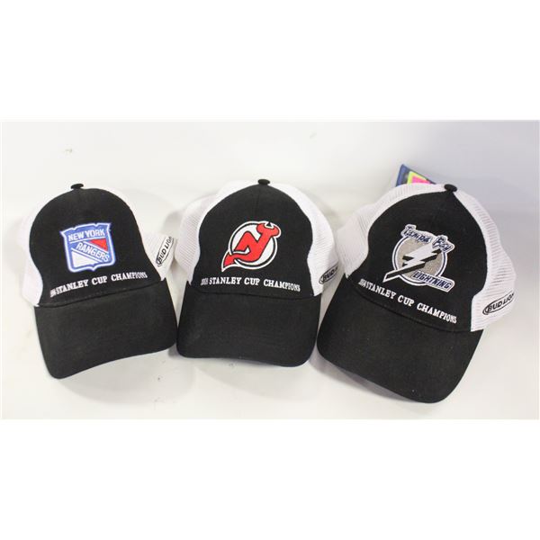 3 STANLEY CUP TEAM CAPS WITH TAGS