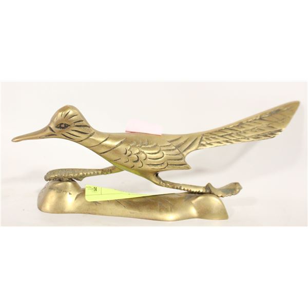 BRASS BIRD ORNAMENT 8X3.5 INCHES VINTAGE