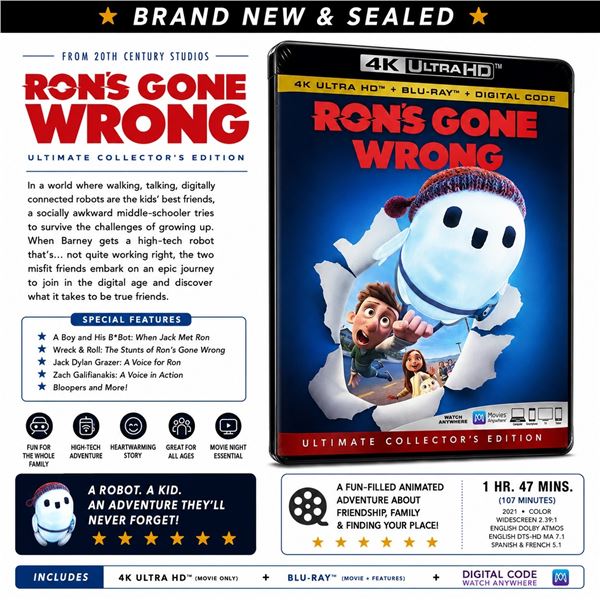 NEW 4K UHD + BLU-RAY "RON'S GONE WRONG" 2021