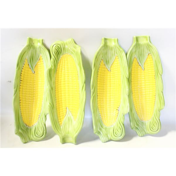 4 VINTAGE CORN ON THE COB PLATES