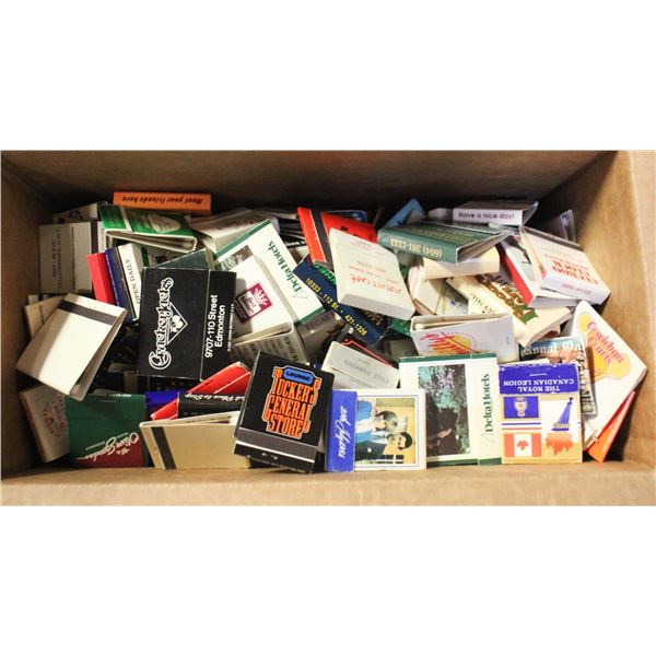 BOX OF 250 VINTAGE USED/UNUSED ADVERTISE MATCH