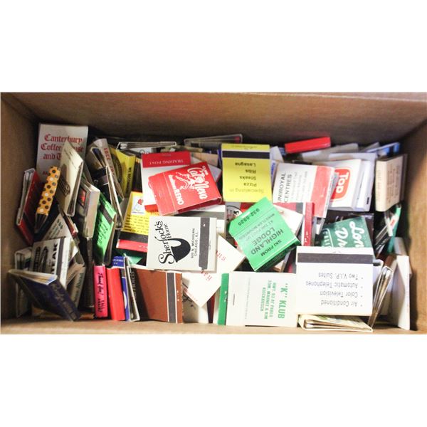 BOX OF 250 VINTAGE USED/UNUSED ADVERTISE MATCH