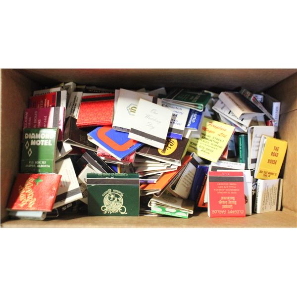 BOX OF 250 VINTAGE USED/UNUSED ADVERTISE MATCH