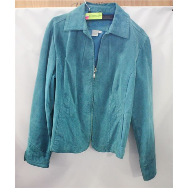 WOMEN'S SUEDE FITTED ZIP UP JACKET- SIZE PETITE L