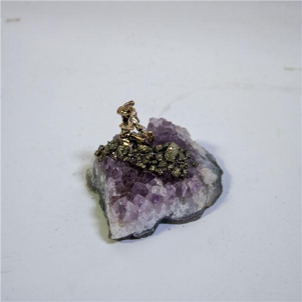 PYRITE MINER ON AMETHYST CLUSTER