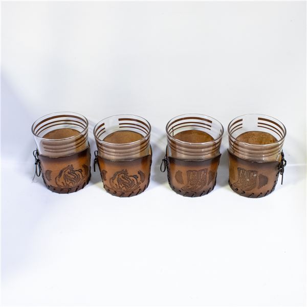 4PC VINTAGE FAMOUS SADDLERY WESTERN TUMBLERS