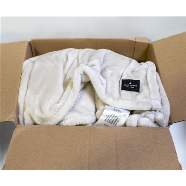 NEW KATE SPADE PLUSH THROW BLANKET BEIGE