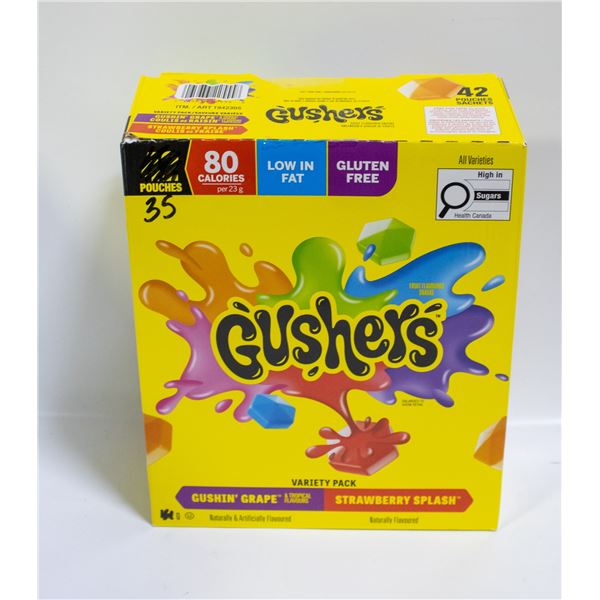 BOX OF 35 GUSHERS FRUIT FLAVOURED SNACK PACKS