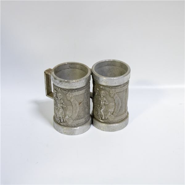 2PC PEWTER VINTAGE MINI BEER STEINS