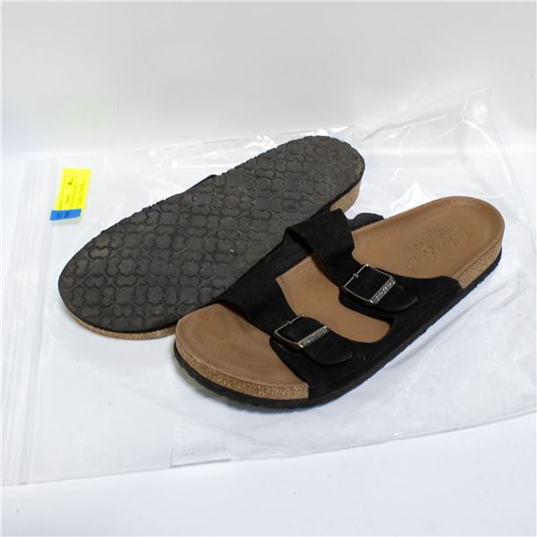 SKECHERS WOMENS SLIP ON SANDALS BLACK & TAN SZ 10