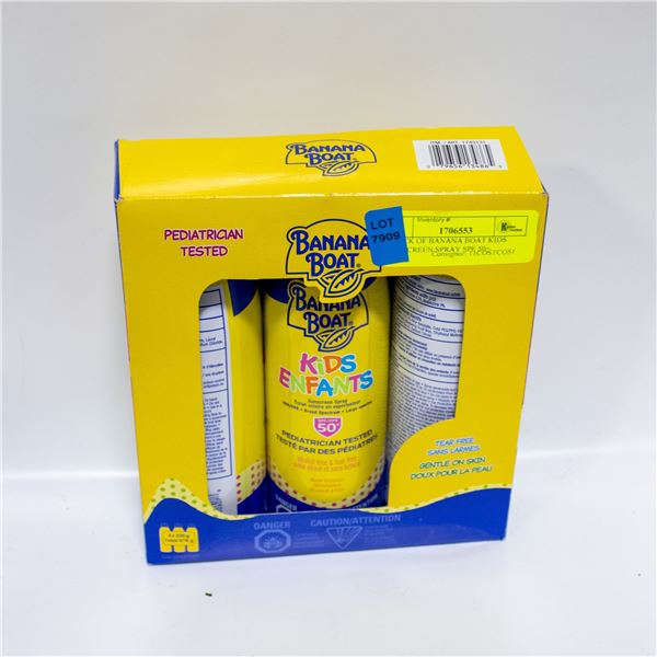 3 PACK OF BANANA BOAT KIDS SUNSCREEN SPRAY SPF 50+