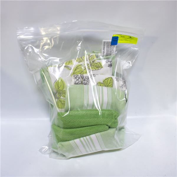 5 PACK MIKASA COTTON KITCHEN TOWELS GREEN & FLORAL