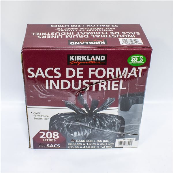 BOX OF KIRKLAND INDUSTRIAL DRUM LINERS BLACK - 55G