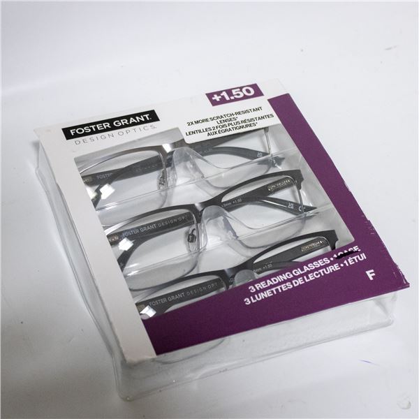 NEW 3 PACK OF FOSTER GRANT READING GLASSES +1.50