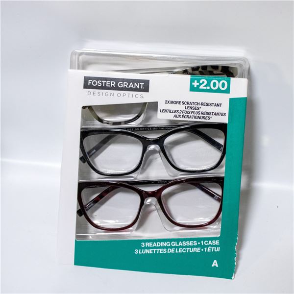 NEW 3 PACK OF FOSTER GRANT READING GLASSES +2.00