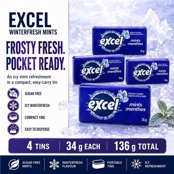 4 EXCEL WINTERFRESH MINTS 34G BB NOV 2026