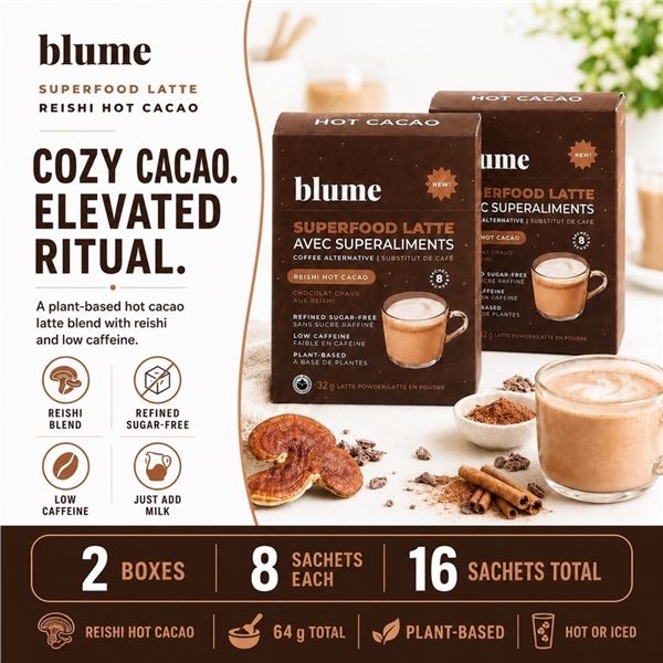2 BLUME REISHI HOT CACAO LATTE 8PK BB 10/26