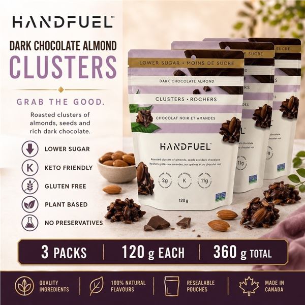 3 HANDFUEL DARK CHOC ALMOND CLUSTERS 120G BB
